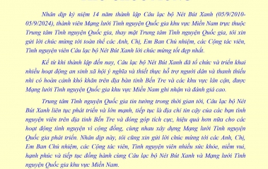 Trung tâm Tình nguyện Quốc gia gửi thư chúc mừng CLB Nét Bút Xanh